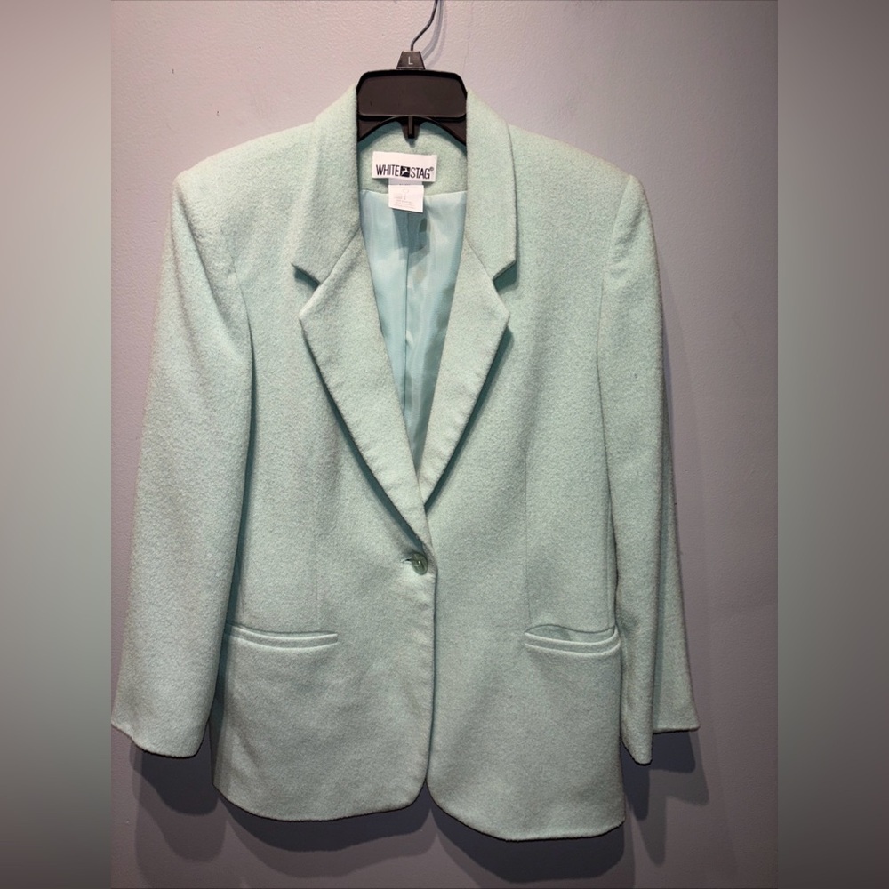 VINTAGE WHITE STAG Wool‎ Blend Jacket Light Turquoise Single Button Women’s SZ 6